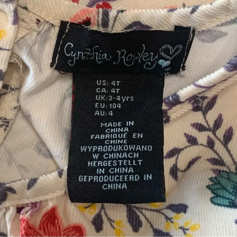Size 4T Floral Dress | Cynthia Rowley dress | Floral button back Corduroy Tunic